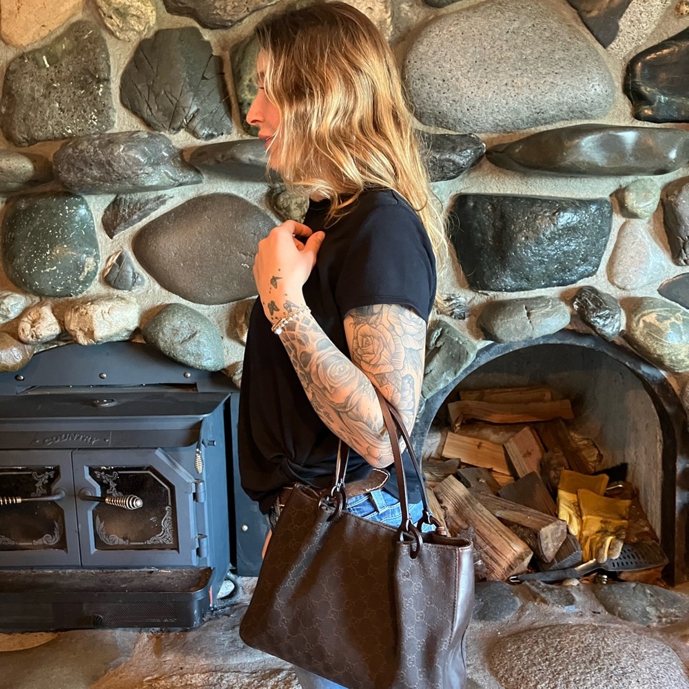 Gucci Brown DENIM Signature Tote with Pouch WITH COA - Picture 13 of 14